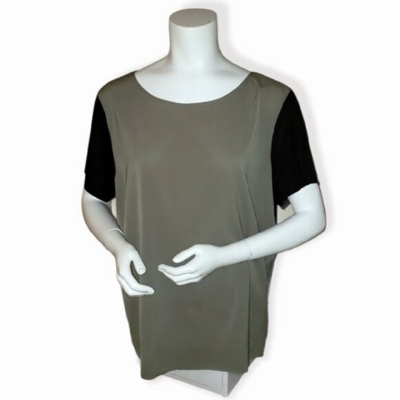 Colorblock Green Black Hi Lo Hem TShirt Mixed Media Jones New York JNY Size XL - Picture 3 of 5